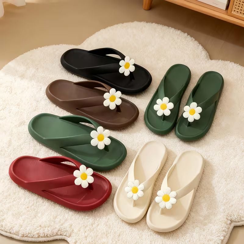 Soft EVA Slip-In Flip-Flops with Arch Support, Non-Slip Cushioned Soles, Red