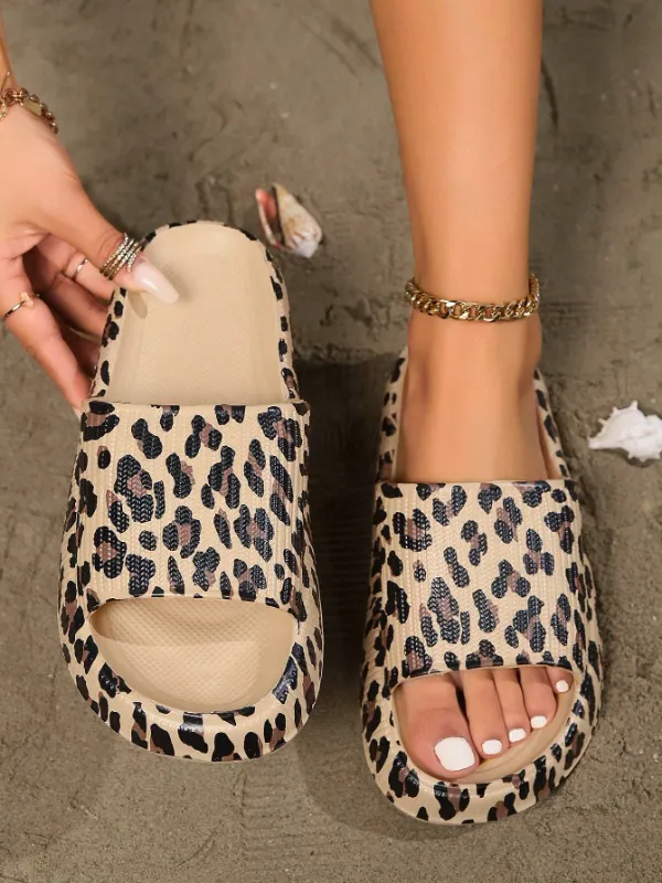 Women's Thick Sole Non-Slip Comfortably Soft and Cushy Outdoor Casual Slippers, Colourful Brown Leopard Skin Pattern