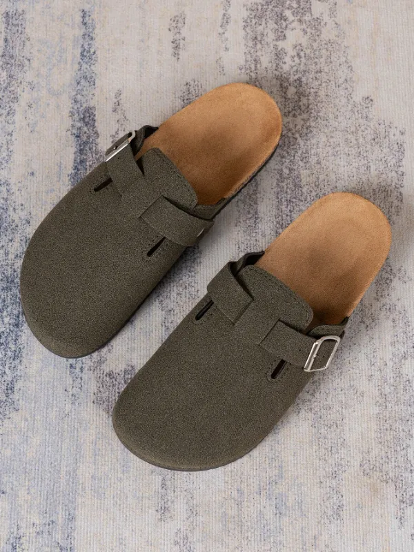 Trendy Fashion Men's Vintage Slip-On Loafers - Casual Mules with Buckle Strap, Green A