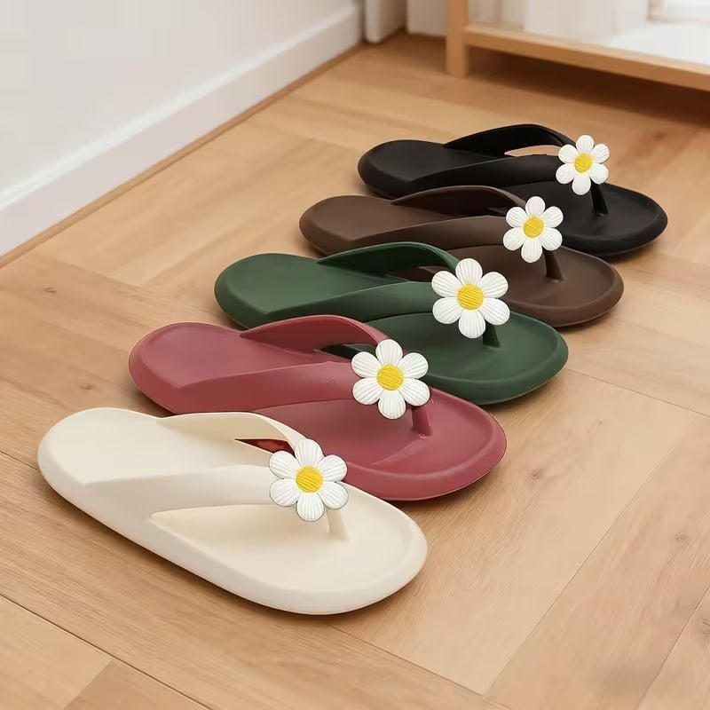 Soft EVA Slip-In Flip-Flops with Arch Support, Non-Slip Cushioned Soles, Red