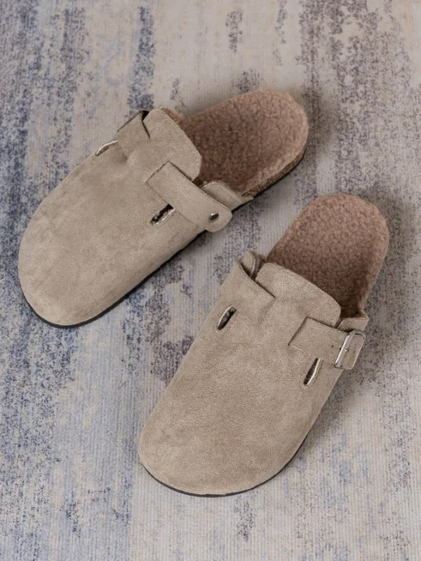 Trendy Fashion Men's Vintage Slip-On Loafers - Casual Mules with Buckle Strap, Brown F with Soft Fleece Linning