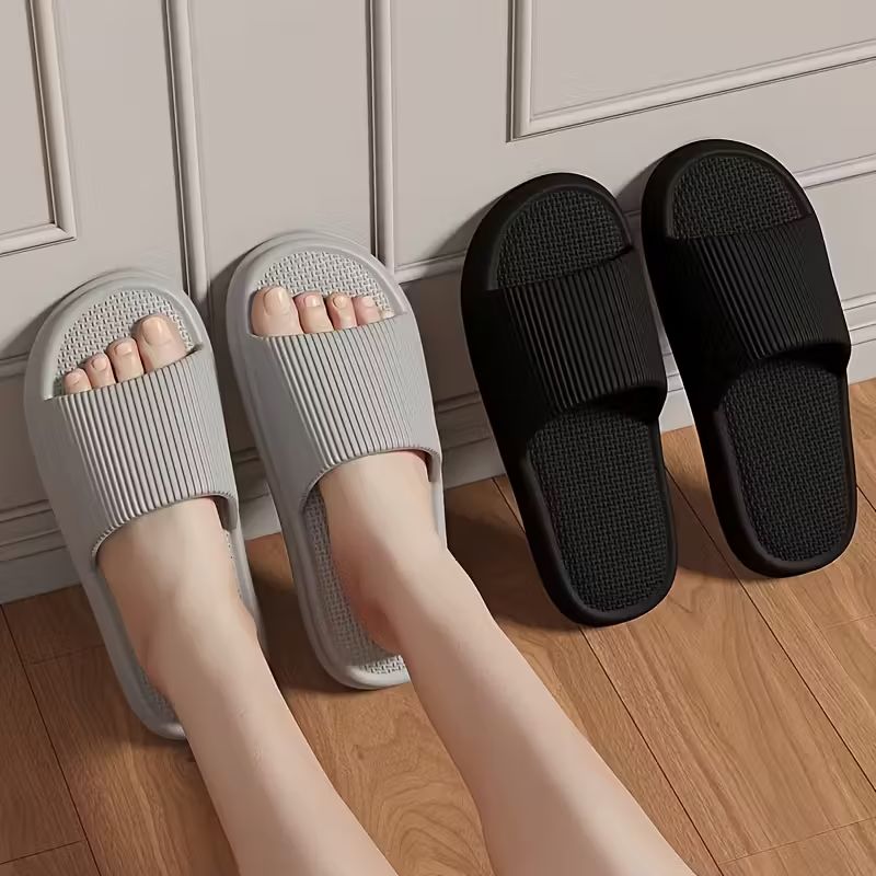 All-Season Casual Slip-On Slippers - Lightweight EVA Indoor/Outdoor House Shoes with Anti-Slip Grip, Odor-Resistant & Cushioned Comfort, Striped Design for Home, Patio, Garden, House Slippers