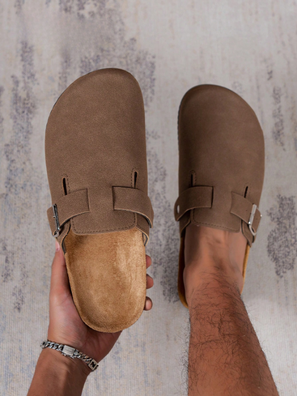 Trendy Fashion Men's Vintage Slip-On Loafers - Casual Mules with Buckle Strap, Brown B