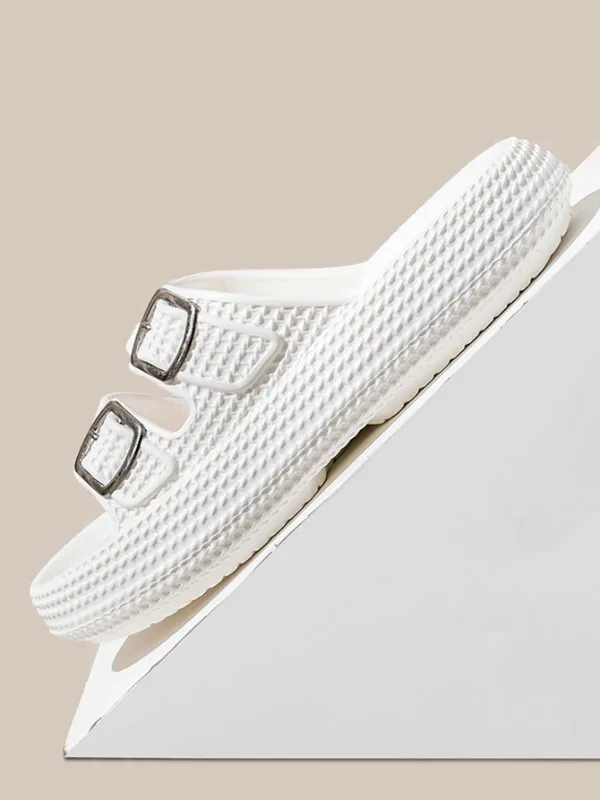 Men's / Unisex Buckle Decor Slippers, White, Lightweight EVA Slides, Non-Slip Open Toe Shoes For Indoor Outdoor