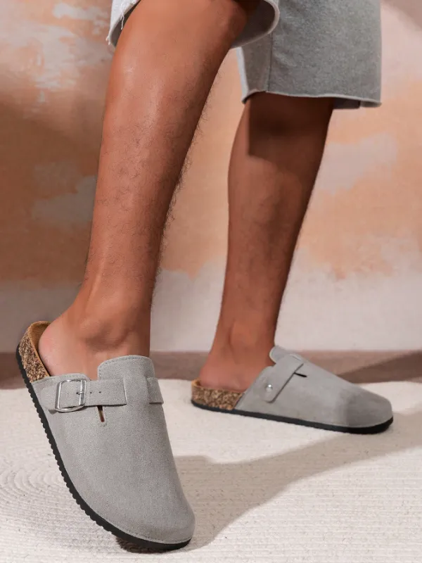 Trendy Fashion Men's Vintage Slip-On Loafers - Casual Mules with Buckle Strap, Grey B