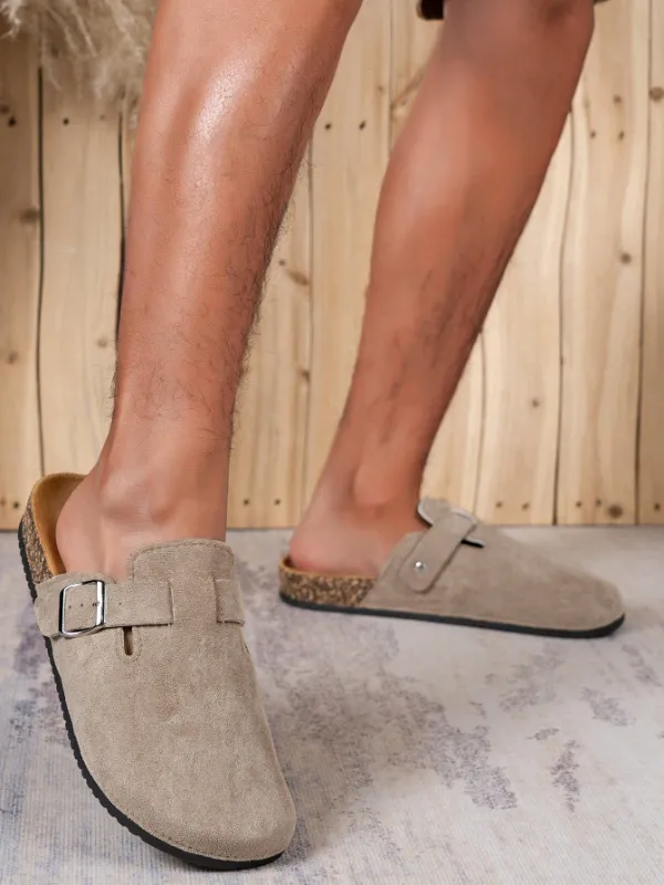 Trendy Fashion Men's Vintage Slip-On Loafers - Casual Mules with Buckle Strap, Brown F
