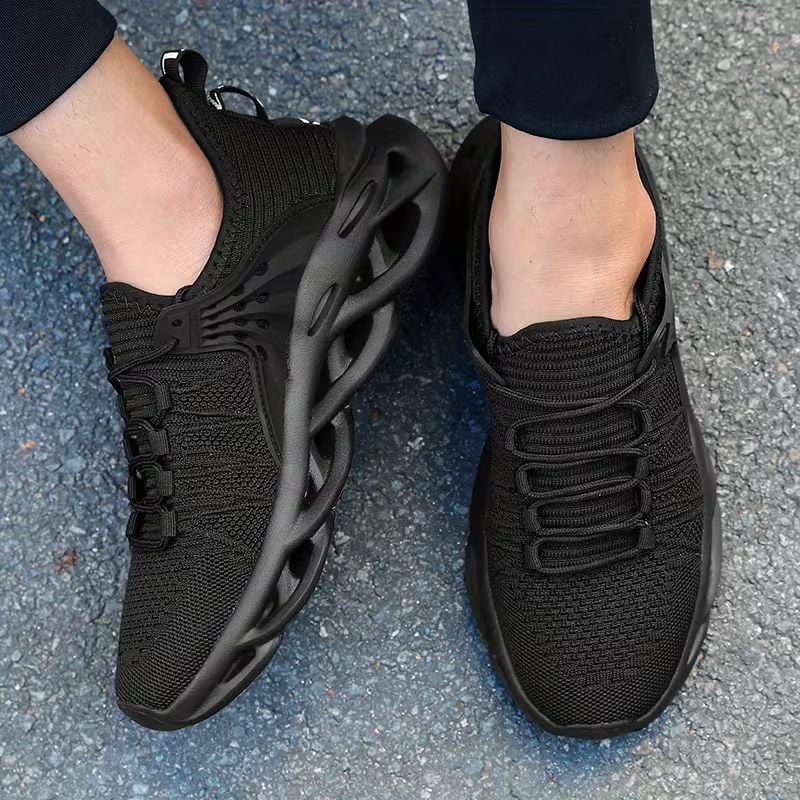 Men's Breathable Knit Running Footwear Featuring Shock Absorption, Comfortable Lace-Up Sneakers with Soft Soles
