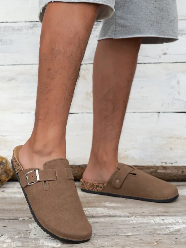 Trendy Fashion Men's Vintage Slip-On Loafers - Casual Mules with Buckle Strap, Brown B