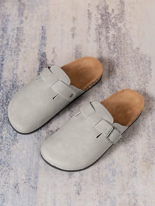 Trendy Fashion Men's Vintage Slip-On Loafers - Casual Mules with Buckle Strap, Grey A