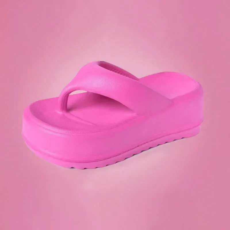 Women's 6.5cm Thick-Sole EVA, Soft Bottom Non-Slip Fashionable Goddess Style Wedge Flip Flops, Pink