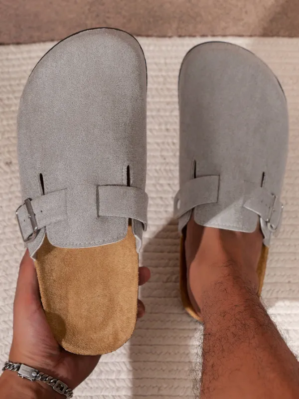 Trendy Fashion Men's Vintage Slip-On Loafers - Casual Mules with Buckle Strap, Grey B