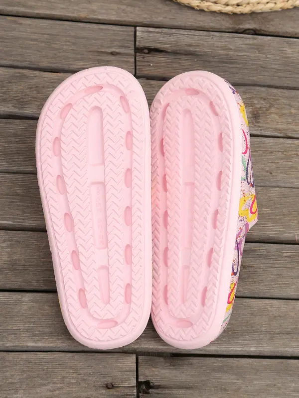 Women's Thick Sole Non-Slip Comfortably Soft and Cushy Outdoor Casual Slippers, Colourful Heart Graffiti Pattern