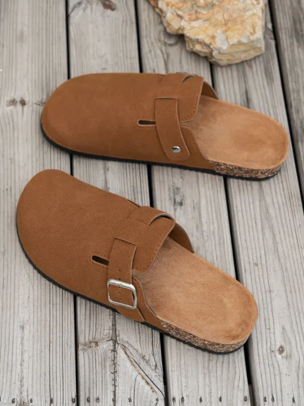 Trendy Fashion Men's Vintage Slip-On Loafers - Casual Mules with Buckle Strap, Brown C