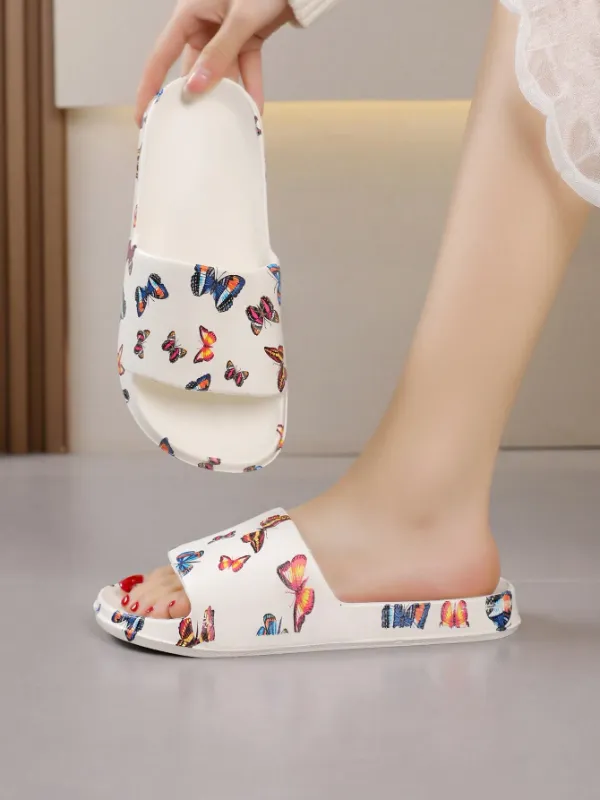 Women's Cushy Butterfly Graffiti Print Slip-Ons