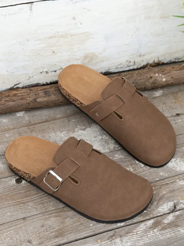 Trendy Fashion Men's Vintage Slip-On Loafers - Casual Mules with Buckle Strap, Brown B