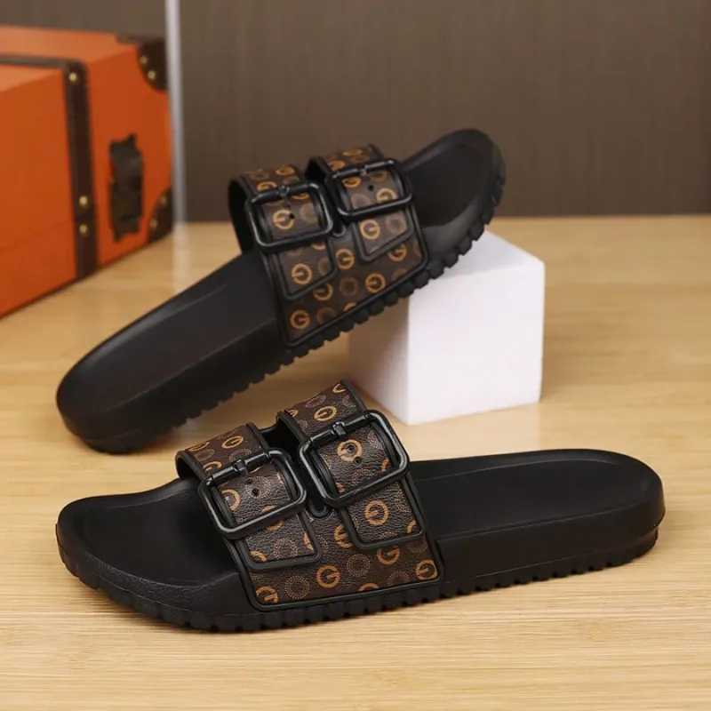 Men's / Unisex Luxury Brown Pattern Print Slippers, Non-Slip, Indoors Outdoors, Goes Nice with Native