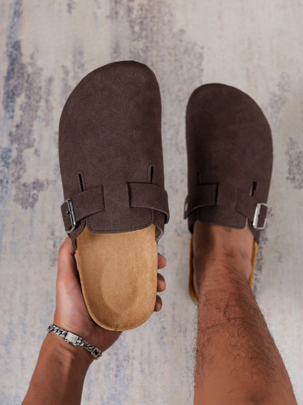 Trendy Fashion Men's Vintage Slip-On Loafers - Casual Mules with Buckle Strap, Brown D