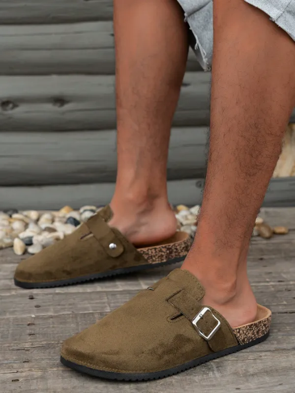 Trendy Fashion Men's Vintage Slip-On Loafers - Casual Mules with Buckle Strap, Green B