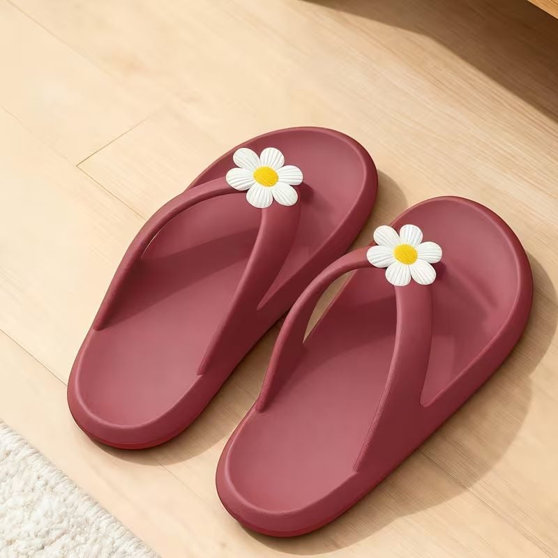 Soft EVA Slip-In Flip-Flops with Arch Support, Non-Slip Cushioned Soles, Red