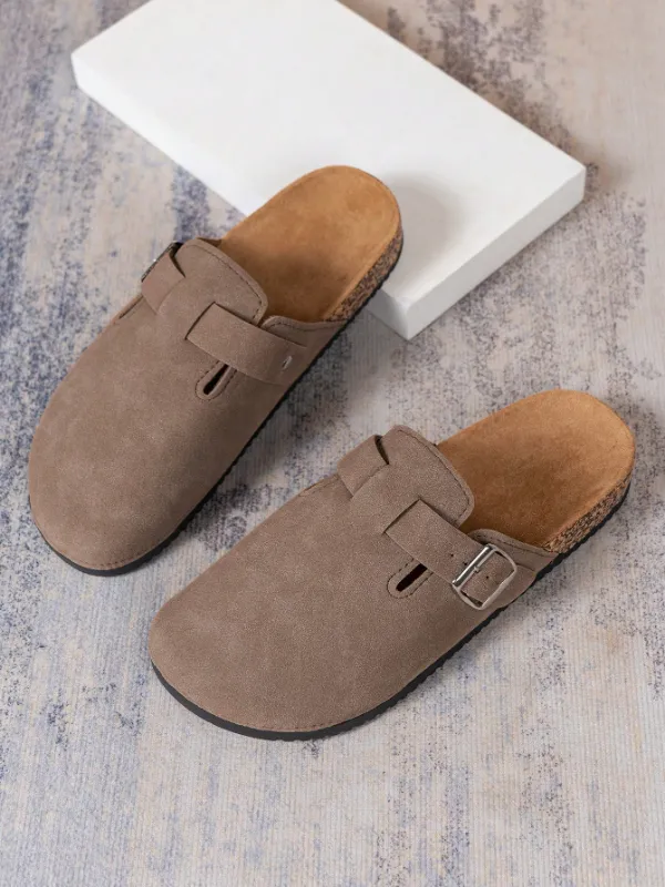 Trendy Fashion Men's Vintage Slip-On Loafers - Casual Mules with Buckle Strap, Brown A