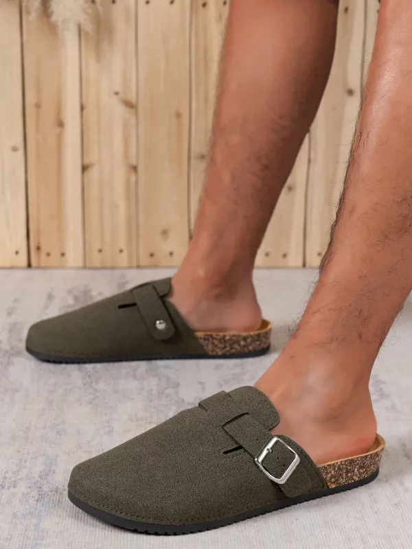 Trendy Fashion Men's Vintage Slip-On Loafers - Casual Mules with Buckle Strap, Green A