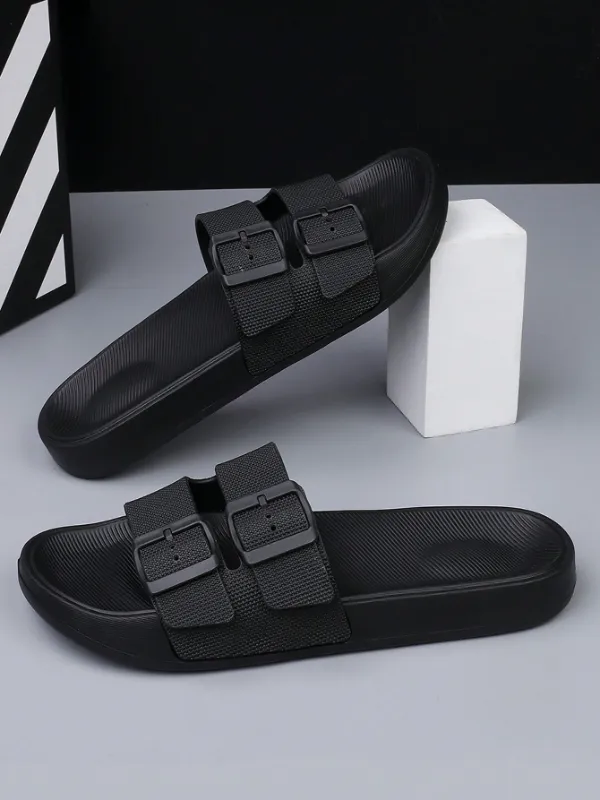 Men's Summer Outdoor Adjustable Buckles Slides, Anti-Slip Soft Bottom Comfort Semi-Casual Slippers