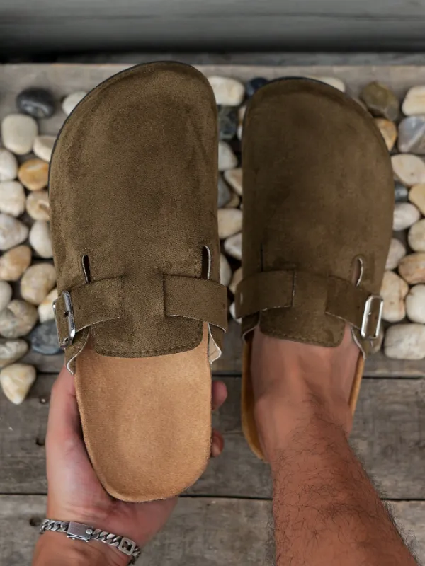 Trendy Fashion Men's Vintage Slip-On Loafers - Casual Mules with Buckle Strap, Green B
