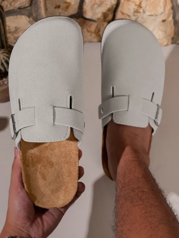 Trendy Fashion Men's Vintage Slip-On Loafers - Casual Mules with Buckle Strap, Grey C