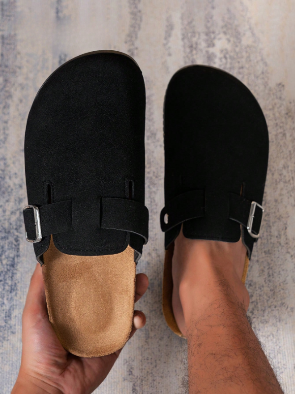 Trendy Fashion Men's Vintage Slip-On Loafers - Casual Mules with Buckle Strap, Black
