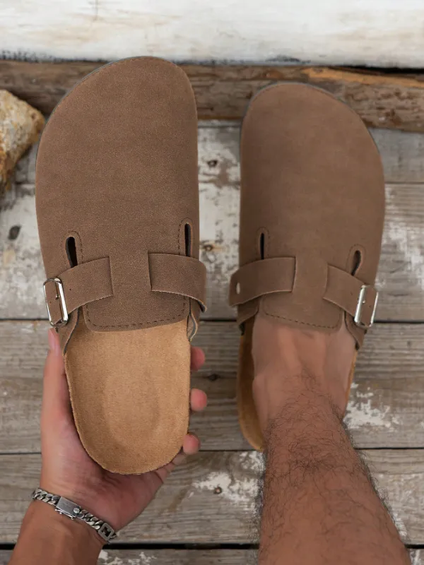 Trendy Fashion Men's Vintage Slip-On Loafers - Casual Mules with Buckle Strap, Brown B