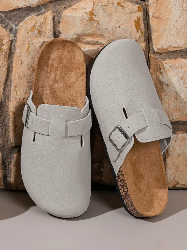 Trendy Fashion Men's Vintage Slip-On Loafers - Casual Mules with Buckle Strap, Grey C