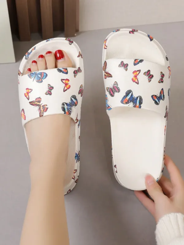 Women's Cushy Butterfly Graffiti Print Slip-Ons