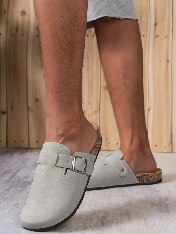 Trendy Fashion Men's Vintage Slip-On Loafers - Casual Mules with Buckle Strap, Grey A