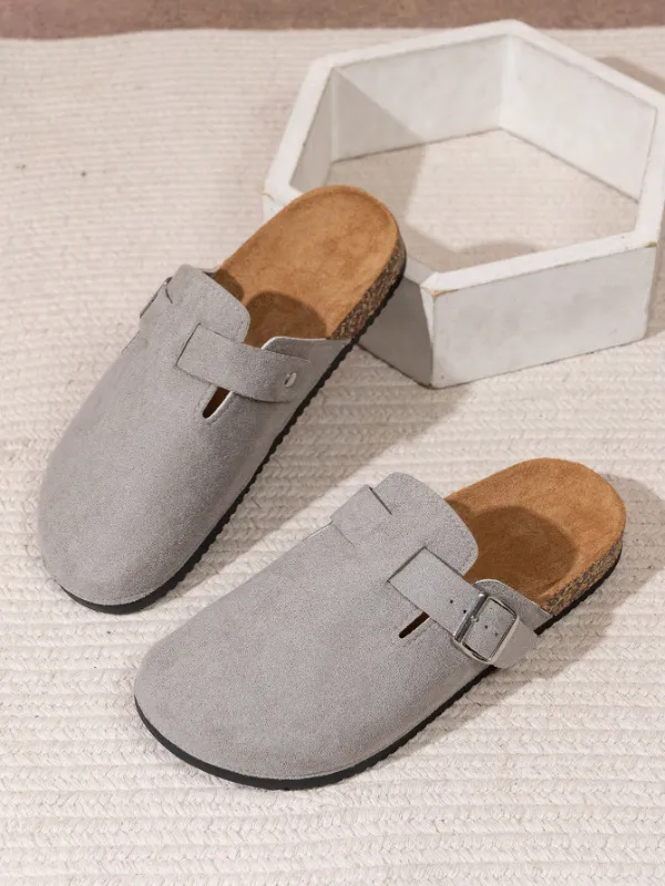 Trendy Fashion Men's Vintage Slip-On Loafers - Casual Mules with Buckle Strap, Grey B