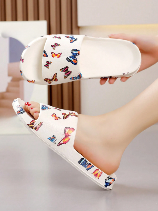 Women's Cushy Butterfly Graffiti Print Slip-Ons