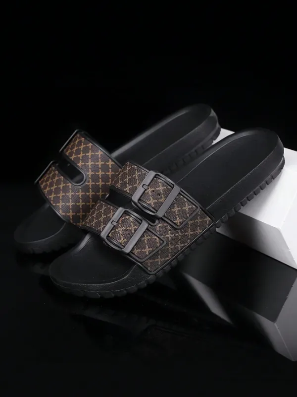 Men's / Unisex Luxury Khaki Pattern Print Slippers, Non-Slip, Indoors Outdoors, Goes Nice with Native