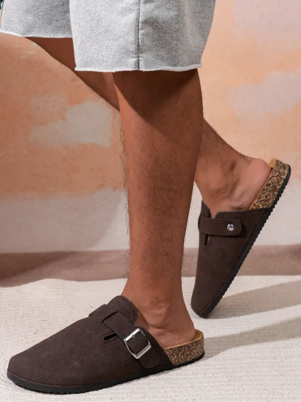 Trendy Fashion Men's Vintage Slip-On Loafers - Casual Mules with Buckle Strap, Brown D