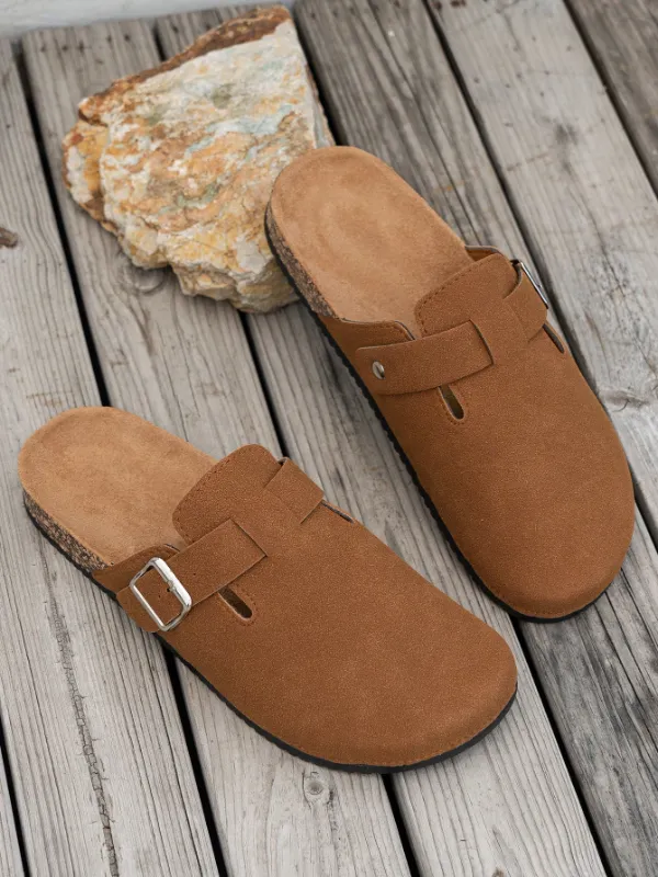 Trendy Fashion Men's Vintage Slip-On Loafers - Casual Mules with Buckle Strap, Brown C