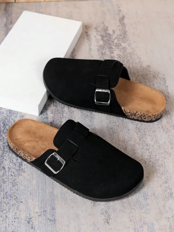Trendy Fashion Men's Vintage Slip-On Loafers - Casual Mules with Buckle Strap, Black