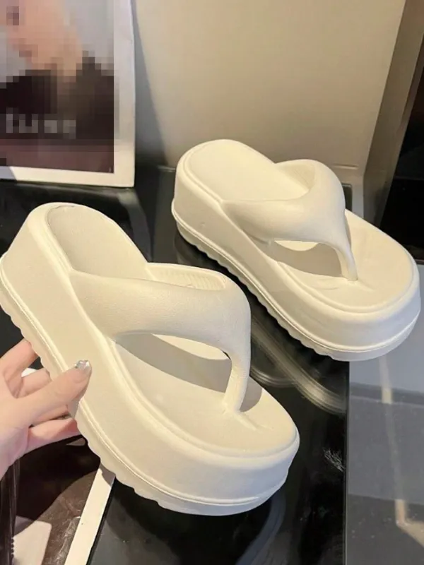 Women's 6.5cm Thick-Sole EVA, Soft Bottom Non-Slip Fashionable Goddess Style Wedge Flip Flops, White