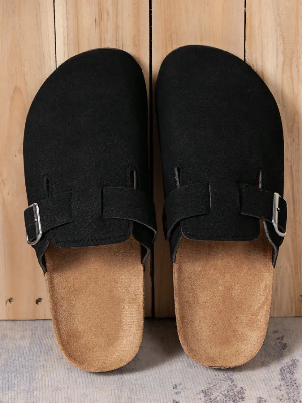 Trendy Fashion Men's Vintage Slip-On Loafers - Casual Mules with Buckle Strap, Black