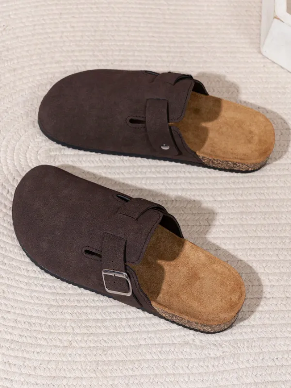 Trendy Fashion Men's Vintage Slip-On Loafers - Casual Mules with Buckle Strap, Brown D