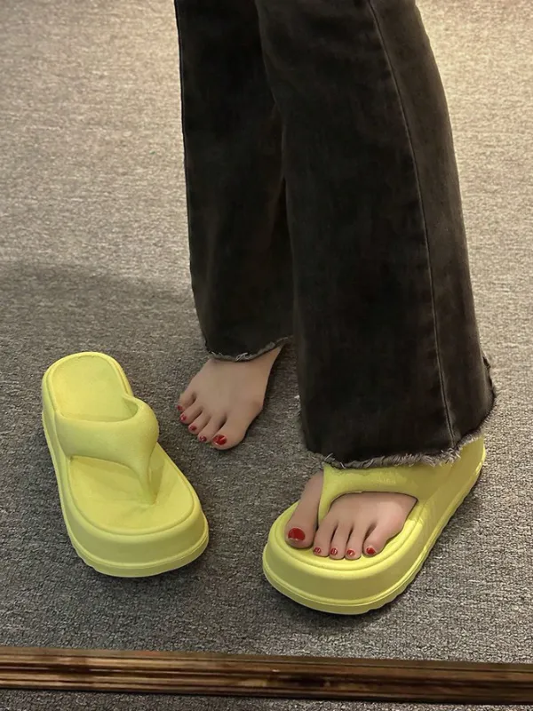 Women's 6.5cm Thick-Sole EVA, Soft Bottom Non-Slip Fashionable Goddess Style Wedge Flip Flops, Green