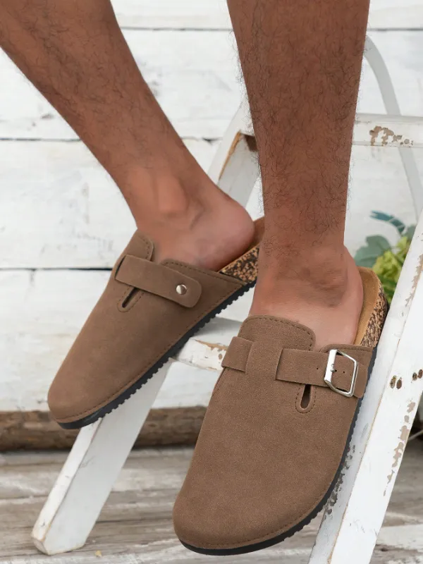 Trendy Fashion Men's Vintage Slip-On Loafers - Casual Mules with Buckle Strap, Brown B