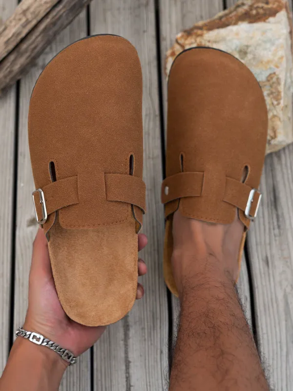 Trendy Fashion Men's Vintage Slip-On Loafers - Casual Mules with Buckle Strap, Brown C