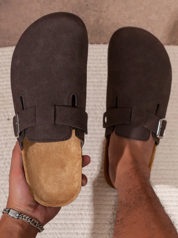 Trendy Fashion Men's Vintage Slip-On Loafers - Casual Mules with Buckle Strap, Brown D