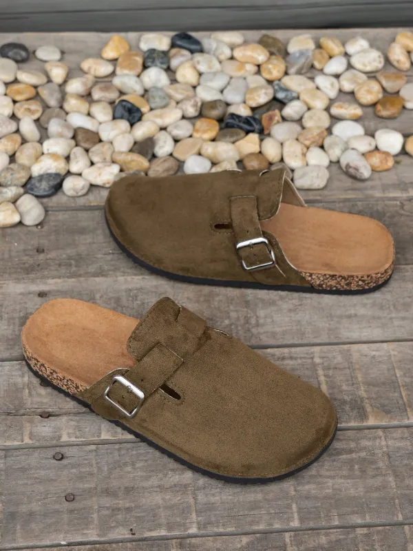 Trendy Fashion Men's Vintage Slip-On Loafers - Casual Mules with Buckle Strap, Green B