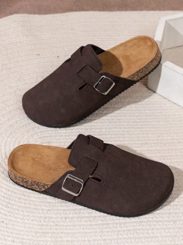 Trendy Fashion Men's Vintage Slip-On Loafers - Casual Mules with Buckle Strap, Brown D