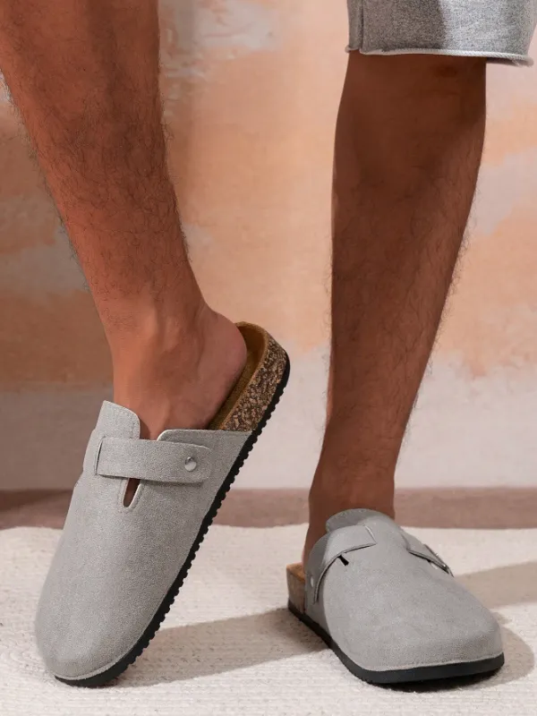 Trendy Fashion Men's Vintage Slip-On Loafers - Casual Mules with Buckle Strap, Grey B