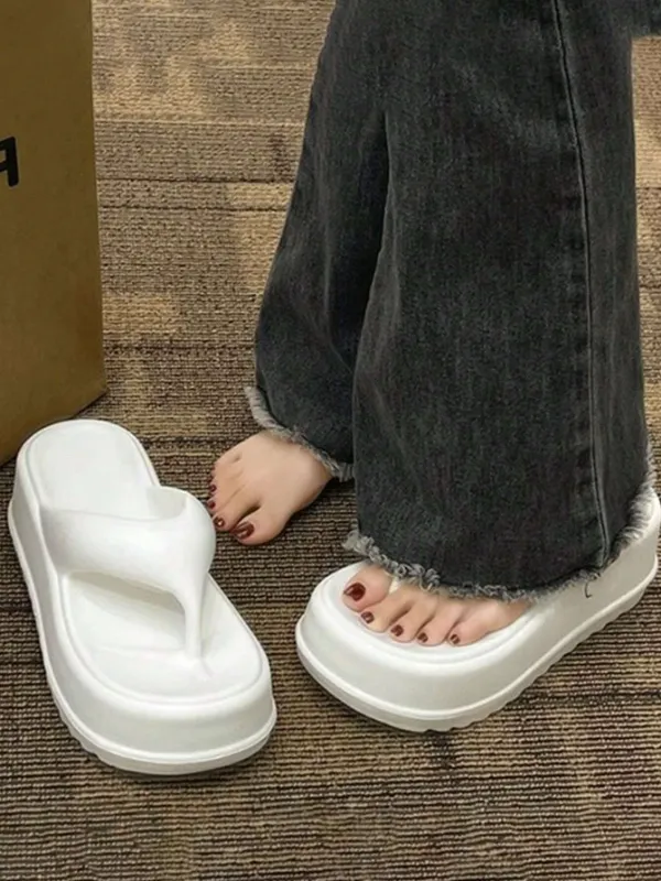 Women's 6.5cm Thick-Sole EVA, Soft Bottom Non-Slip Fashionable Goddess Style Wedge Flip Flops, White